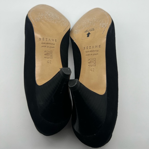 SÉZANE Escarpins Low Josephine Black Suede Eyelet Cutout Kitten Heels sz 42 - Picture 13 of 15